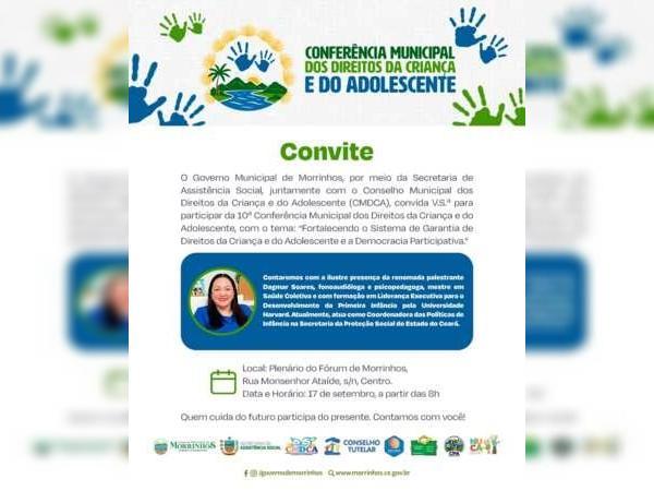 Convite à 10ª Conferência Municipal dos Direitos da Criança e do Adolescente.