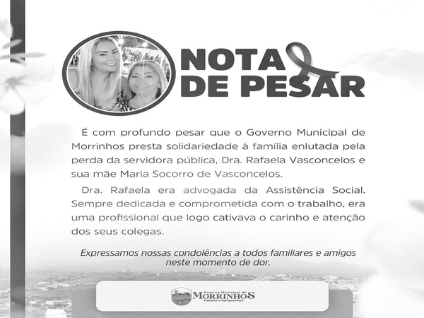 Nota de Pesar Dra. Rafaela Vasconcelos e Maria Socorro de Vasconcelos.