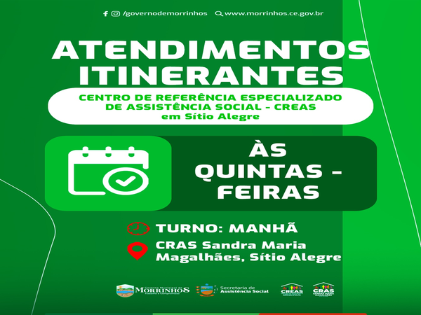 Atendimentos Itinerantes do CREAS no Distrito de Sítio Alegre!